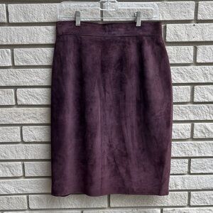 Danier Vintage Suede Leather Knee Length Pencil Skirt Deep Purple
